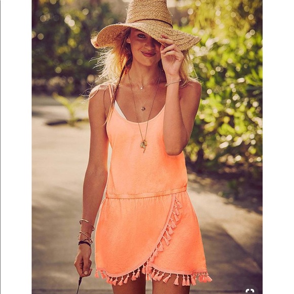VICTORIAS SECRET Tassel Fringe Romper Pink Swimsuit Cover Up SMALL